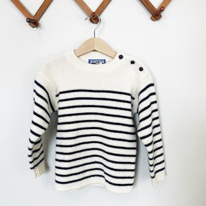 Vintage French Wool Blend Navy Blue and White Striped Sweater