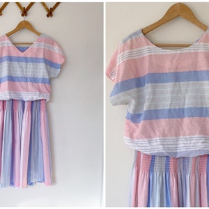 Women’s Vintage Pastel Striped Drop Waist Dress