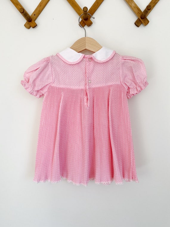 Vintage Pink Pleated Polka Dress - image 3