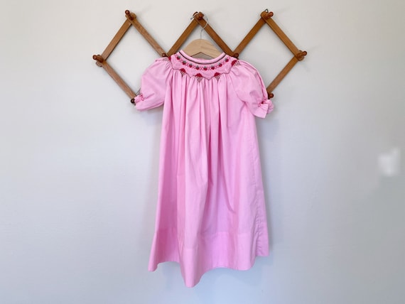 Vintage Handmade Smocked Pink Ice Cream and Straw… - image 1