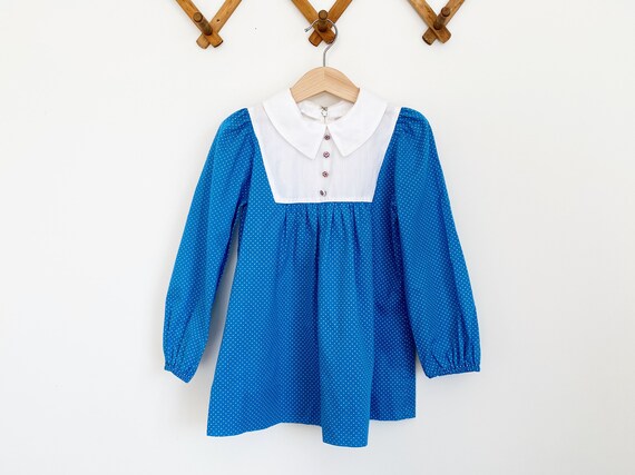 Vintage Handmade Blue Polka Dress - image 1