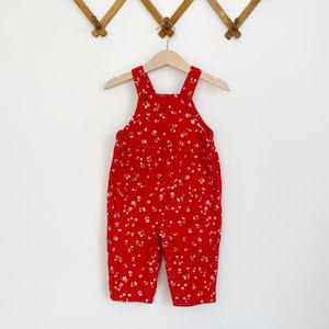 Vintage Red Corduroy Floral Overalls