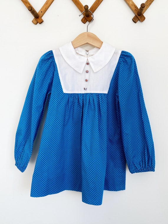 Vintage Handmade Blue Polka Dress - image 2