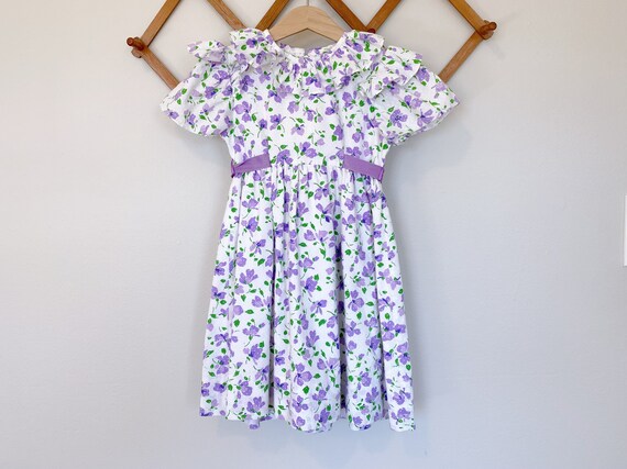 Vintage Girls White and Purple Flower Dress - image 1