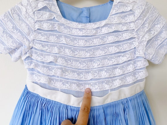 Vintage Handmade Blue and Lace Toddler Dress - image 4