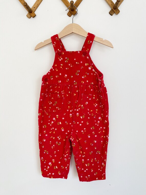 Vintage Red Corduroy Floral Overalls - image 2