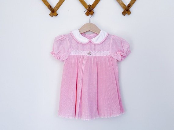 Vintage Pink Pleated Polka Dress - image 1