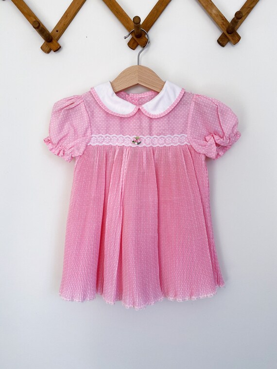Vintage Pink Pleated Polka Dress - image 2