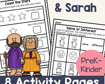Abraham and Sarah Bible Activities for PreK-Kindergarten | Sunday School Worksheets (PDF)