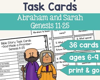 Abraham Sarah Bible Task Cards | Genesis 11-25 Printable Questions (Sunday School Activity)
