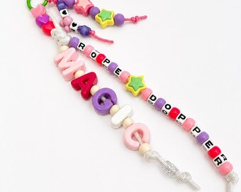 Beaded Rope Dropper Bag Charm | Pastel Stars, Magic Letters Keychain