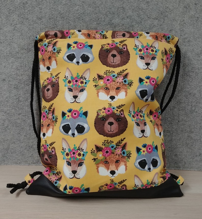 Raccoon Rabbit Sack Bear Handmade Drawstring Bag \u2013 Drawstring Backpack Toy Sack Fox Woodland Drawstring Bag On the Go Bag