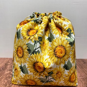 Sunflower Project Bag - Drawstring Bag – Knitting Bag – Crochet Bag - Toy Sack – Cross Stitch Bag - Flower - Floral (Lighter Sunflower)