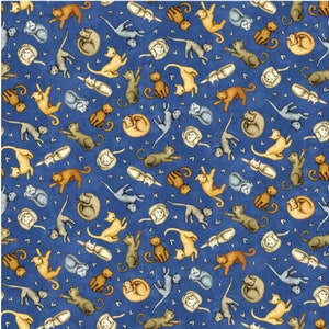 Henry Glass All You Need is Love & a Cat Fabric - Tossed Cats - Royal Blue - Cat - Rescue Cat - 9905-77 - Cotton Fabric - 1 Yard