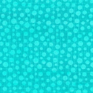 May include: Turquoise blue fabric with a white polka dot pattern. The dots are slightly faded and have a textured appearance.