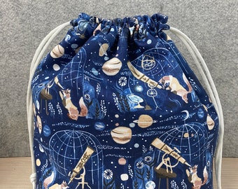 Toy Sack Handmade Drawstring Bag \u2013 Drawstring Backpack Fox On the Go Bag Fox Drawstring Bag Floral PURPLE