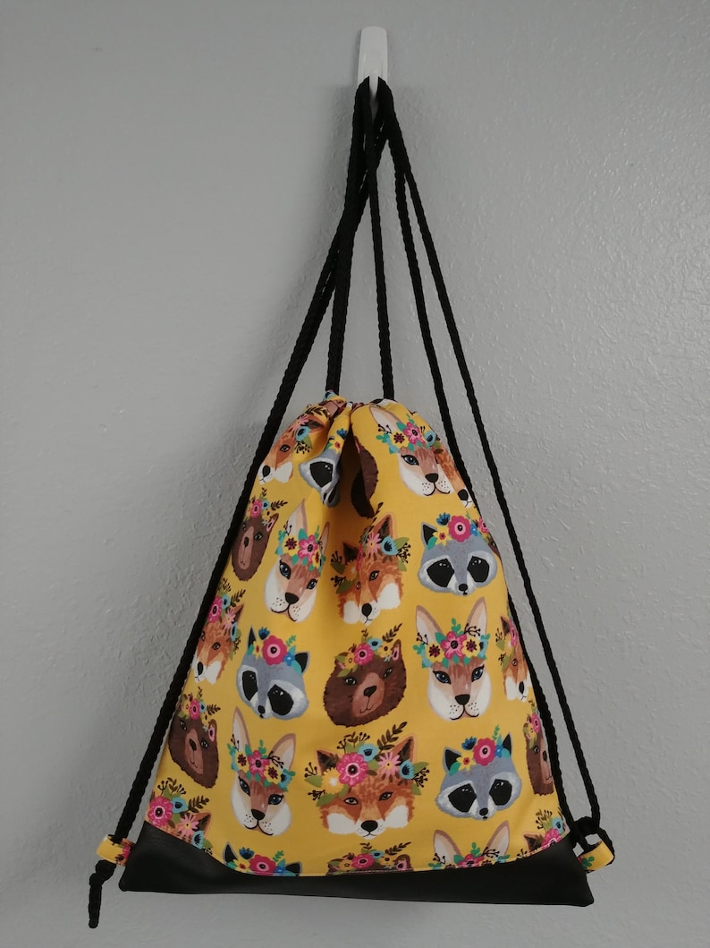 Raccoon Rabbit Sack Bear Handmade Drawstring Bag \u2013 Drawstring Backpack Toy Sack Fox Woodland Drawstring Bag On the Go Bag