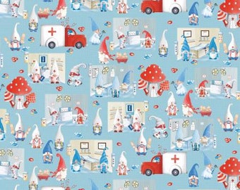 Benartex Caring Gnome  Fabric - Scenic Blue Sky - 14113B-50 - Cotton Fabric - 1 Yard - Medical