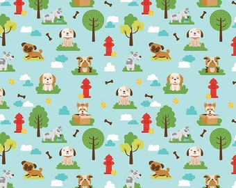 Riley Blake Fabric - Pets Dog Aqua - Pet's Collection - C13650-AQUA - Lori Whitlock - Cotton Fabric - 1 Yard