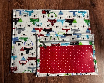 Vinyl Cross Stitch Project Bag - Embroidery bag - Project Bag - Knitting & Crochet Bag - Storage - Organizer - Notions - Polar Bear