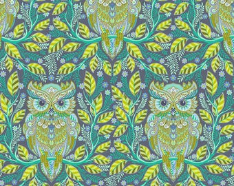 Free Spirit Tula Pink Fabric - Full Moon Forest II - Hootie Patootie - Starlight - Owl - Floral - Cotton Fabric - 1 Yard