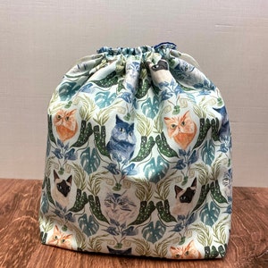 Cat Project Bag - Handmade - Drawstring Bag – Knitting Bag – Crochet Bag - Toy Sack - Bingo Bag – Cross Stitch Bag -cats