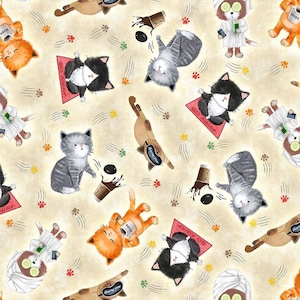 Timeless Treasures Cute Sassy Cats Fabric - CAT-CD2167 Natural - Cat - Cotton Fabric - 1 Yard