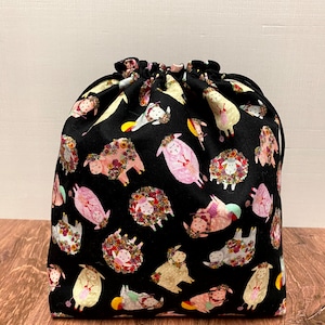 Knitting Sheep Project Bag - Handmade - Drawstring Bag – Crochet Bag - Knitting Bag - Cross Stitch Bag - Animal - Sheep