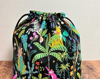 Bolsa para proyectos de la jungla - Bolsa con cordón - Bolsa para tejer - Bolsa para ganchillo - Bolsa para juguetes - Bolsa para punto de cruz - Tigre - Mono - Cebra - Pájaro - Leopardo