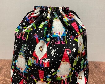 Bolsa para proyectos de gnomos - Hecha a mano - Bolsa con cordón - Bolsa de ganchillo - Bolsa de punto - Bolsa de punto de cruz - Navidad - Vacaciones - Renos - Copos de nieve