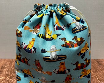 Dog Project Bag - Handmade - Drawstring Bag – Knitting Bag – Crochet Bag - Cross Stitch Bag - Pug - Poodle - Dachshund - Terrier