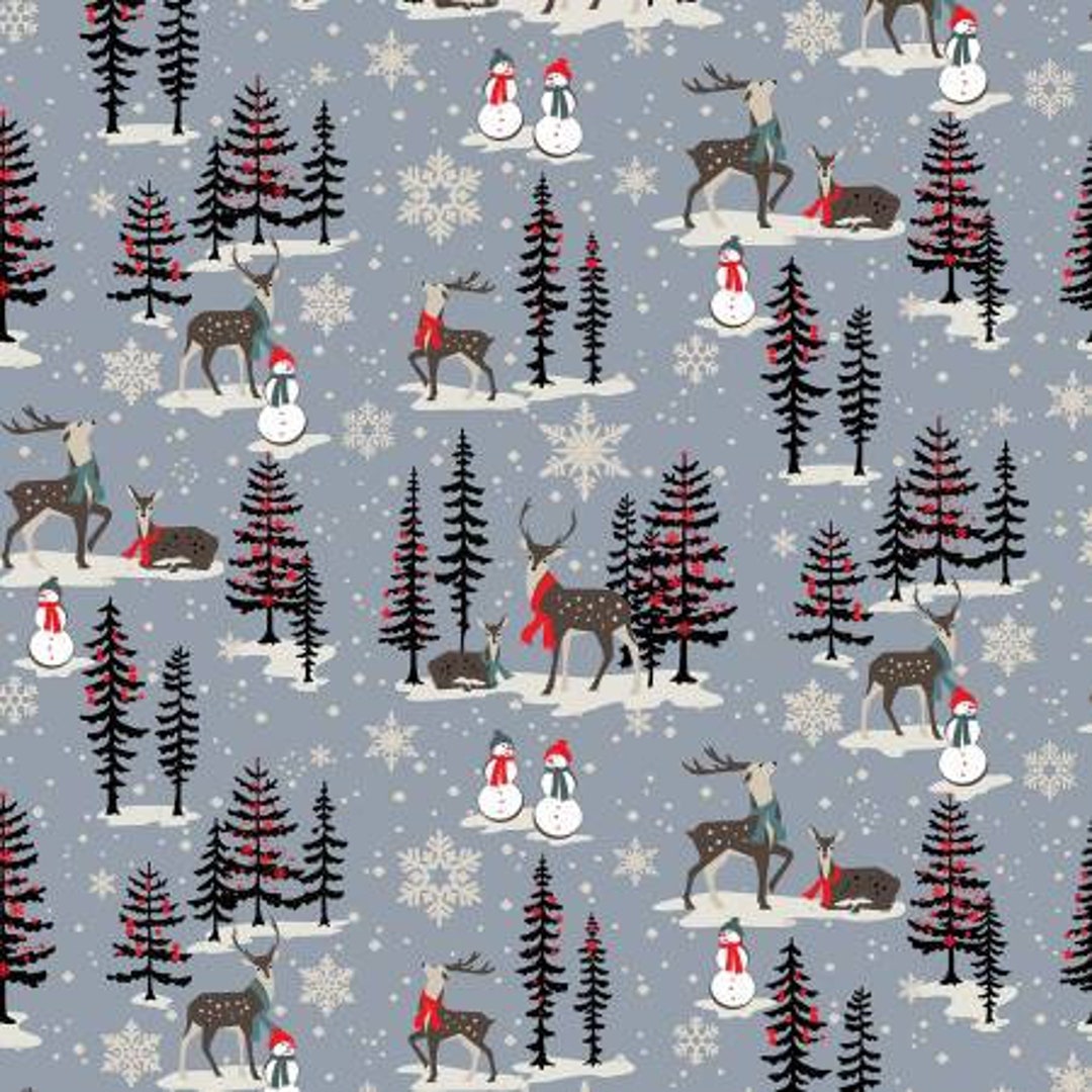 Michael Miller Fabric - Dusk Woodland Deer - Oh Deer Winter is Here ...