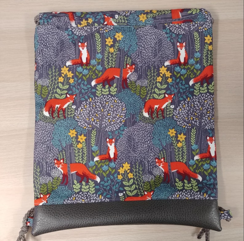 Toy Sack Handmade Drawstring Bag \u2013 Drawstring Backpack Fox On the Go Bag Fox Drawstring Bag Floral PURPLE