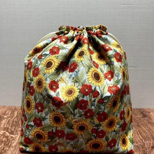 Sunflower Project Bag - Drawstring Bag – Knitting Bag – Crochet Bag - Toy Sack – Cross Stitch Bag - Flower - Floral