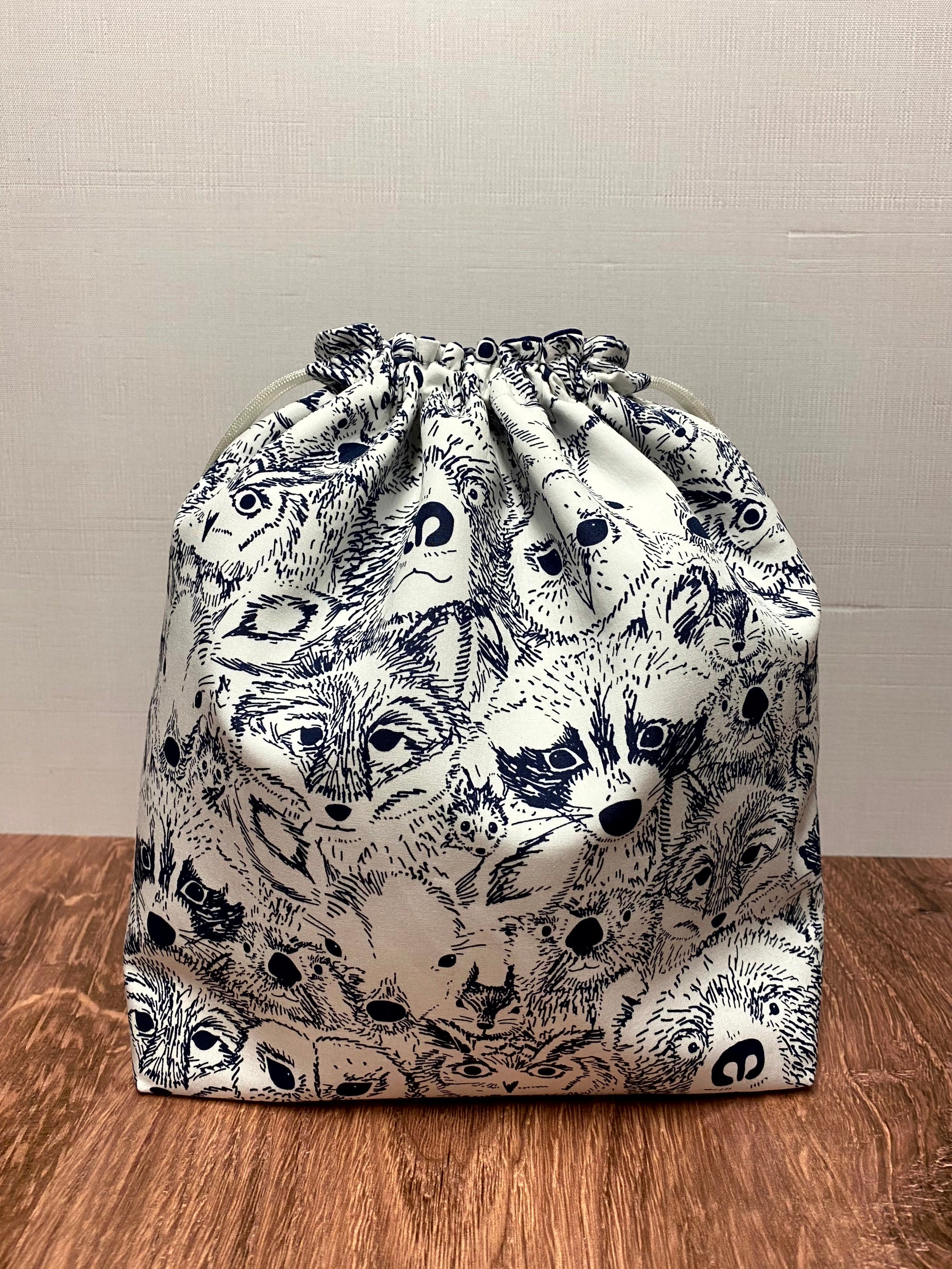Woodland Project Bag - Drawstring Bag – Knitting Bag – Crochet Bag - Toy Sack - Cross Stitch Bag - Owl - Bear - Deer - Fox - Raccoon