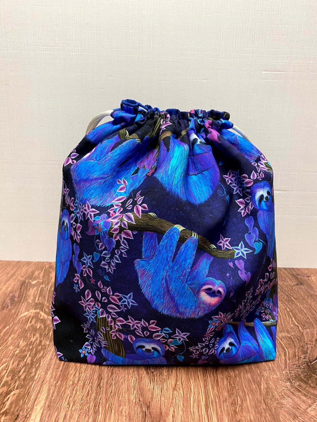 Sloth Project Bag - Handmade - Drawstring Bag – Knitting Bag – Crochet ...