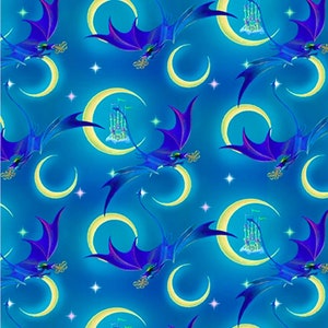 Studio E Rainbow Dragon Fabric - Sue Ellen Brown - Cotton - Fabric by the Yard - 1 Yard