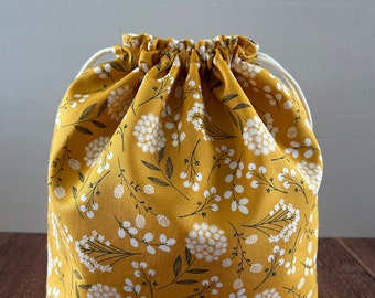 Flower Project Bag - Handmade - Drawstring Bag – Knitting Bag – Crochet Bag - Cross Stitch Bag - Bingo Bag - Flower - Floral - Toy Sack