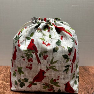 Cardinal Project Bag - Handmade - Drawstring Bag – Knitting Bag – Crochet Bag - Toy Sack - Bingo Bag – Cross Stitch Bag - Bird - Music