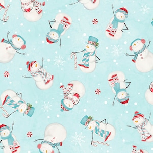 Wilmington Prints Snowman Fabric - Teal Snowman Toss - Frosty Merry Mints - Winter - Holiday  - Cotton Fabric - 1 Yard