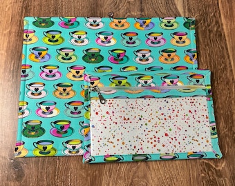 Bolsa de vinilo para proyectos de punto de cruz - Bolsa de bordado - Bolsa para proyectos - Bolsa para tejer y hacer ganchillo - Accesorios - Bolsa para proyectos tipo taza de té (AZUL)