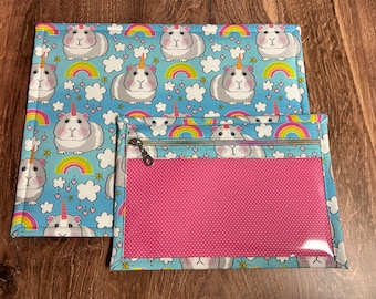 Vinyl Cross Stitch Project Bag - Embroidery bag - Knitting & Crochet Bag - Organizer - Guinea Pig Project Bag - Notions - Unicorn Guinea Pig