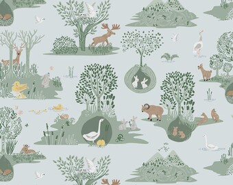Dear Stella Woodland Fabric - Forest Fable  - Seafoam Forest Toile - #ST-D3160SEAFOAM - Cotton - Fabric by the Yard - 1 Yard