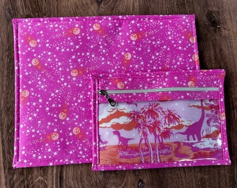 Vinyl Cross Stitch Project Bag - Embroidery bag - Project Bag - Knitting & Crochet Bag - Storage - Organizer - Notions - Dinosaur - Floral
