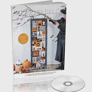 May include: A book titled "Pumpkins & Potions" with a Halloween-themed ladder quilt design. The quilt features orange, black, and white squares with spooky illustrations. A CD is included. The book is displayed with a witch and pumpkins.
