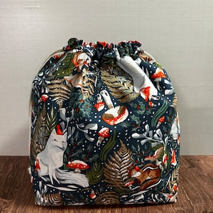 Woodland Project Bag - Handmade - Drawstring Bag – Knitting Bag – Crochet Bag - Toy Sack - Bingo Bag – Cross Stitch Bag - Squirrel - Fox