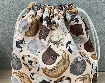 Cat Project Bag - Handmade - Drawstring Bag – Knitting Bag – Crochet Bag - Cross Stitch Bag - Toy Sack - Bingo Bag - Cats
