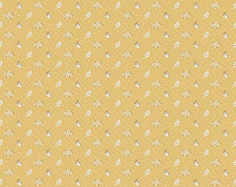 Poppie Cotton Floral Fabric - Yellow Vintage Apron - Wildwood by Sheri McCulley Collection - #WW25109 - Cotton - 1 Yard