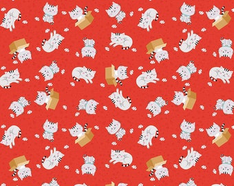 Riley Blake Fabric - Pet Cats Red - Pet's Collection - C13652-RED - Lori Whitlock - Cotton Fabric - 1 Yard