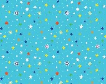 Benartex Star Fabric - Lift Off by Kanvas Studio Collection - Turquise Star Gazing Glows in the Dark - #12609GB-84 - Cotton Fabric - 1 Yard